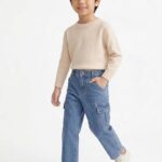 STYLE NEST kids boys & girls denim cargo jeans pants | elastic waist comfortable fit | stylish casual denim trousers with side pockets | durable blue jeans for kids